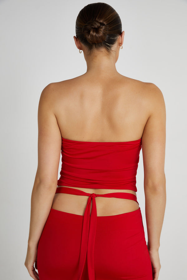 Megan Strapless Rose Top | Red | XXL | Afterpay | MESHKI Megan Strapless Rose Top - Red | Warehouse Sale