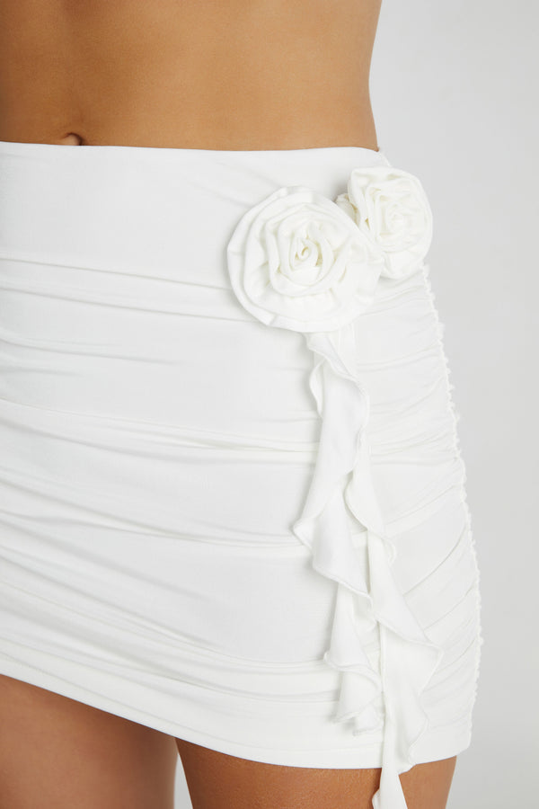 Brydee Ruched Rose Mini Skirt - White