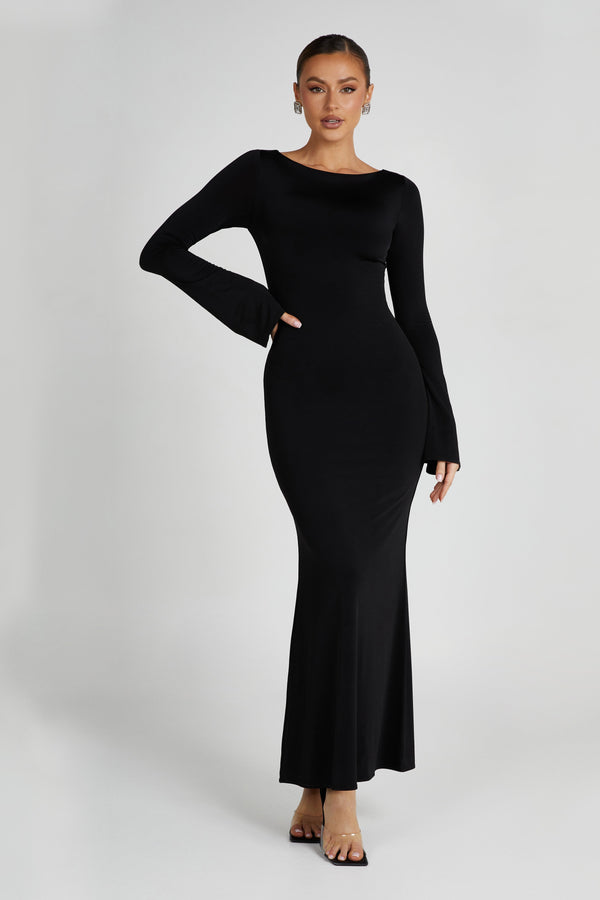 Tarna Slinky Fishtail Maxi Dress - Black - MESHKI U.S
