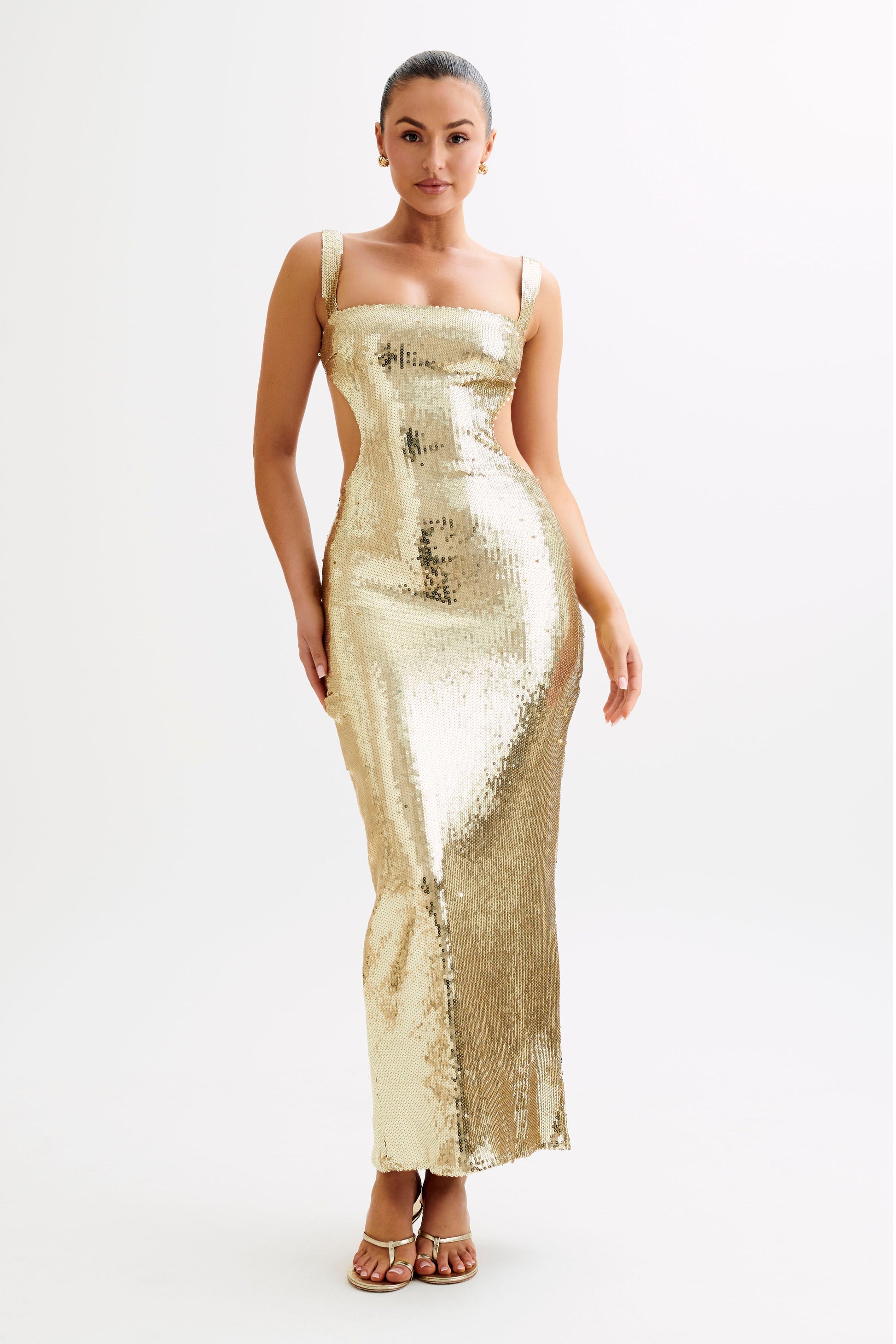 Adoria Sequin Cut Out Maxi Dress - Gold | MESHKI US Adoria Sequin Cut Out Maxi Dress - Gold | MESHKI US