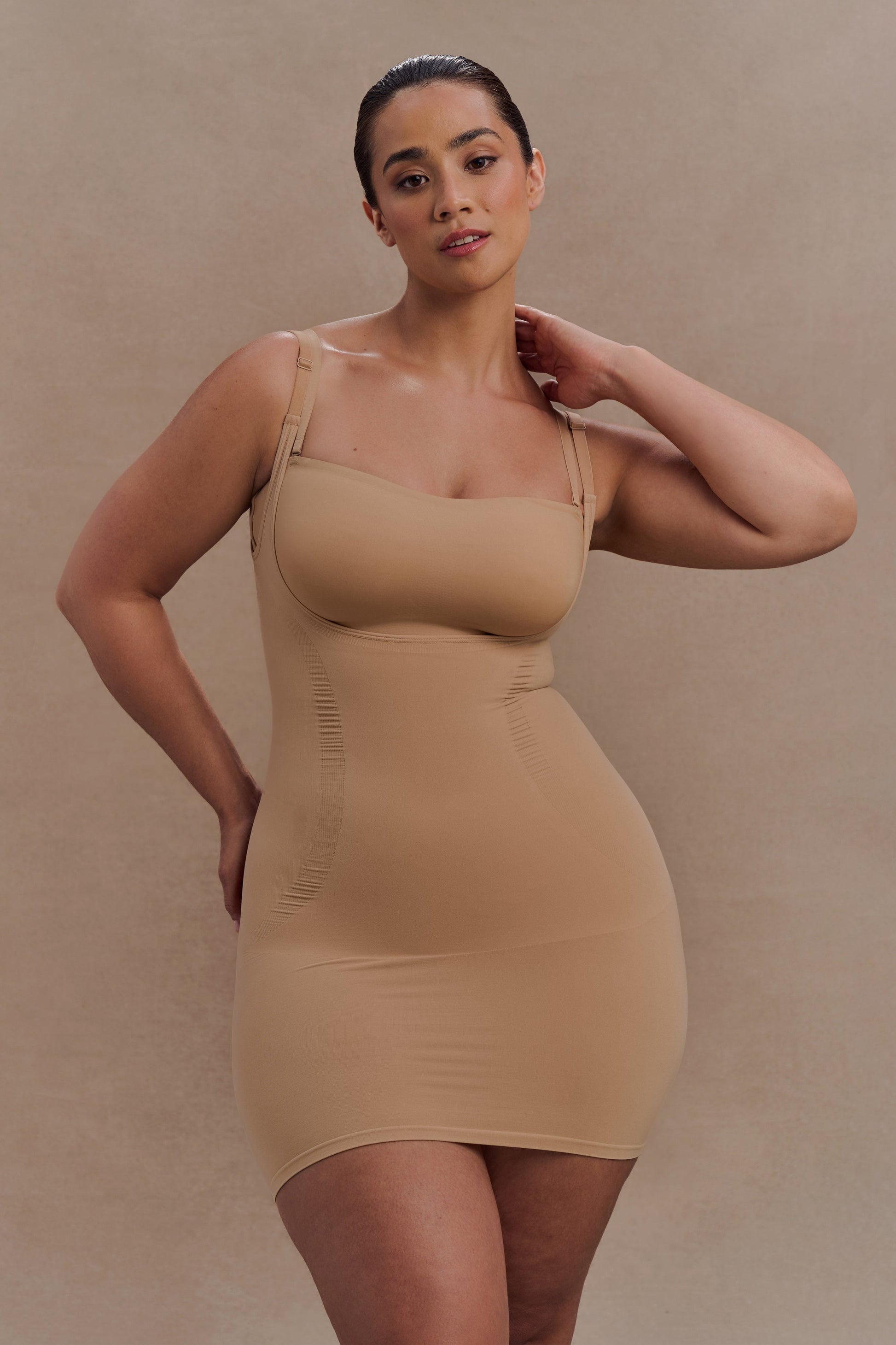 Jocelyn Backless Shapewear Mini Dress / Beige | MESHKI