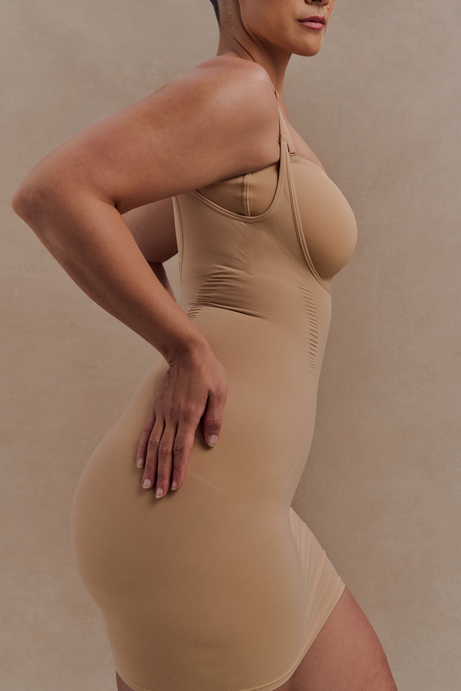 Jocelyn Backless Shapewear Mini Dress / Beige | MESHKI