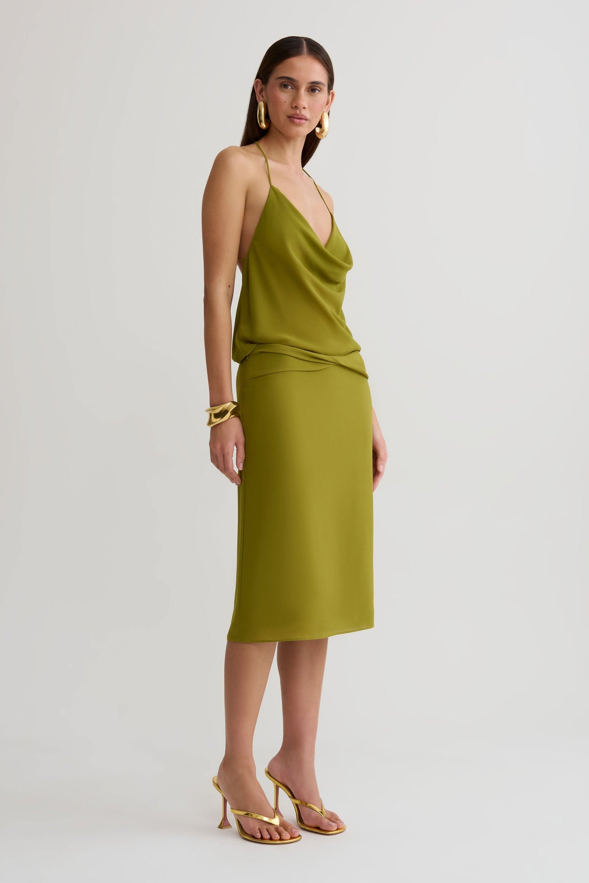 Amelia Low Back Chiffon Top - Green #4