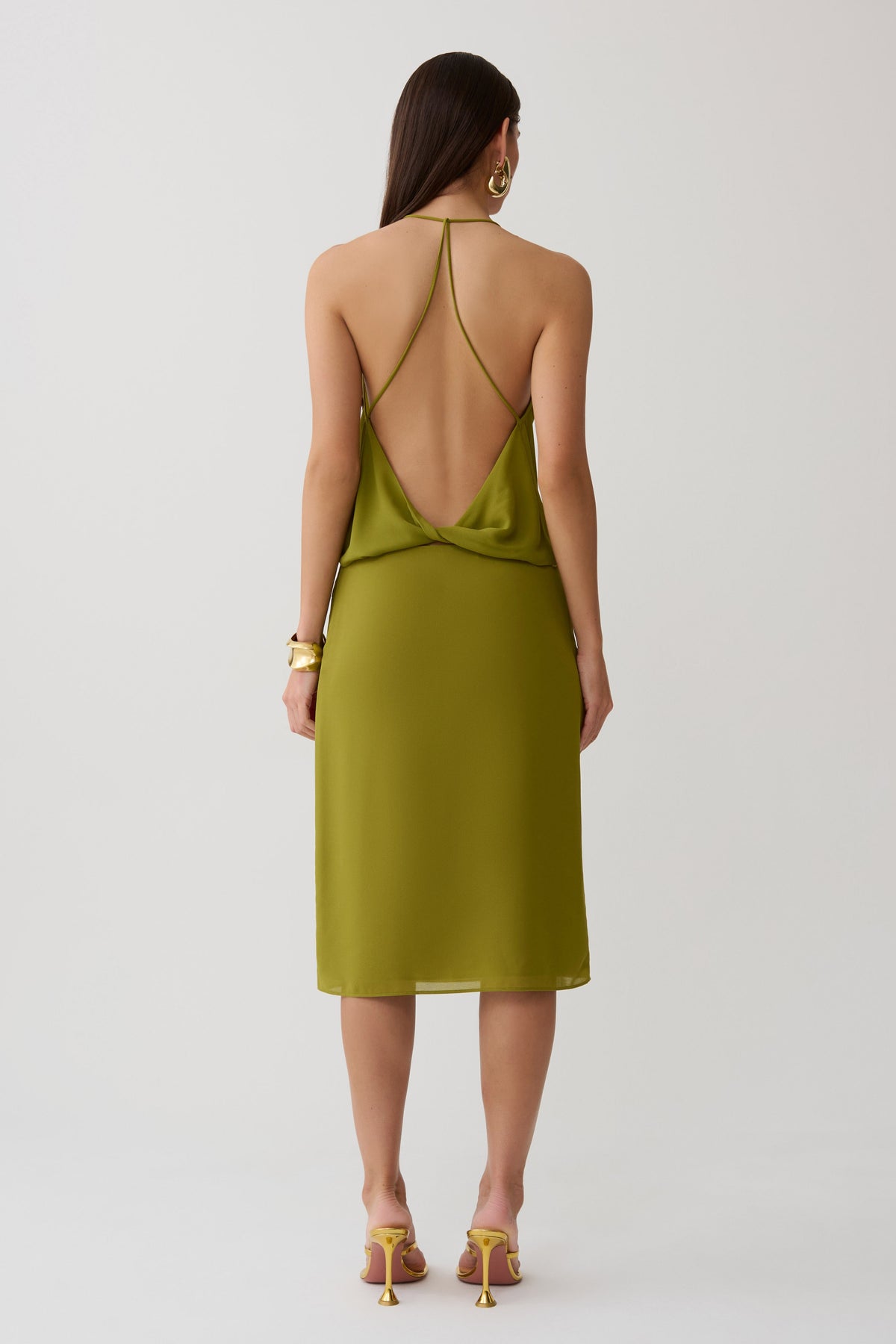 Amelia Low Back Chiffon Top - Green #5