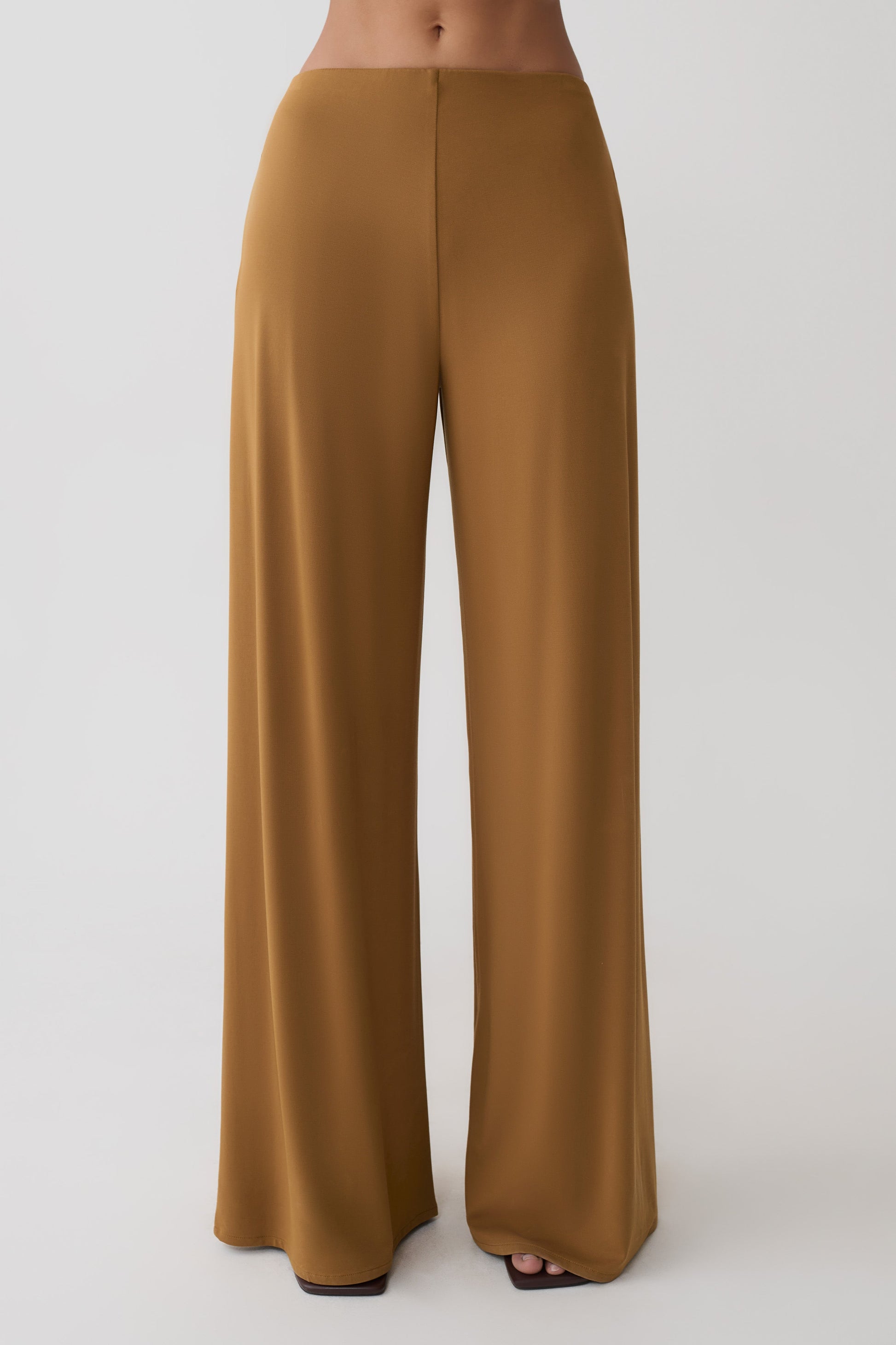 Krysh Wide Leg Peached Jersey Pants - Caramel #9