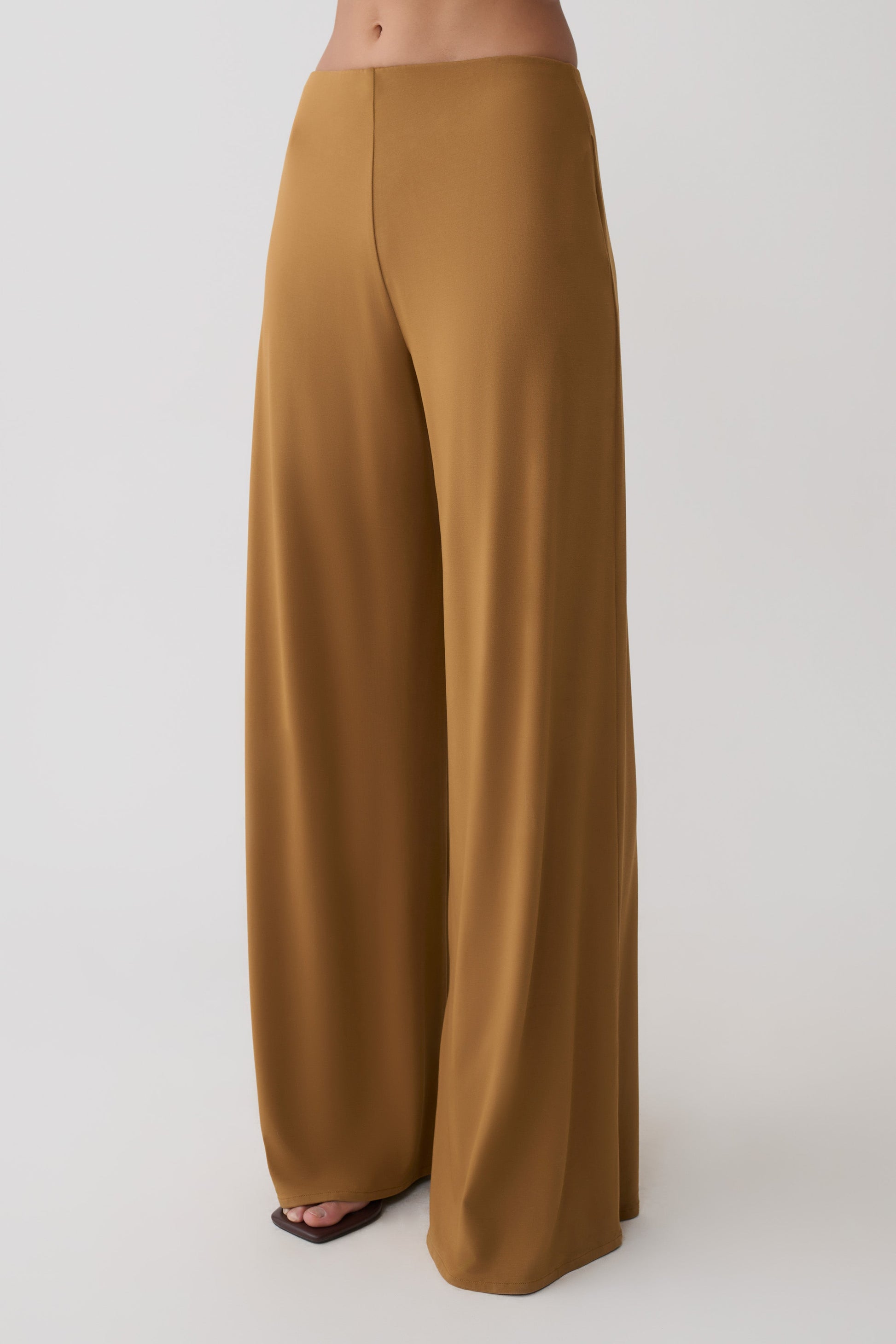 Krysh Wide Leg Peached Jersey Pants - Caramel #6