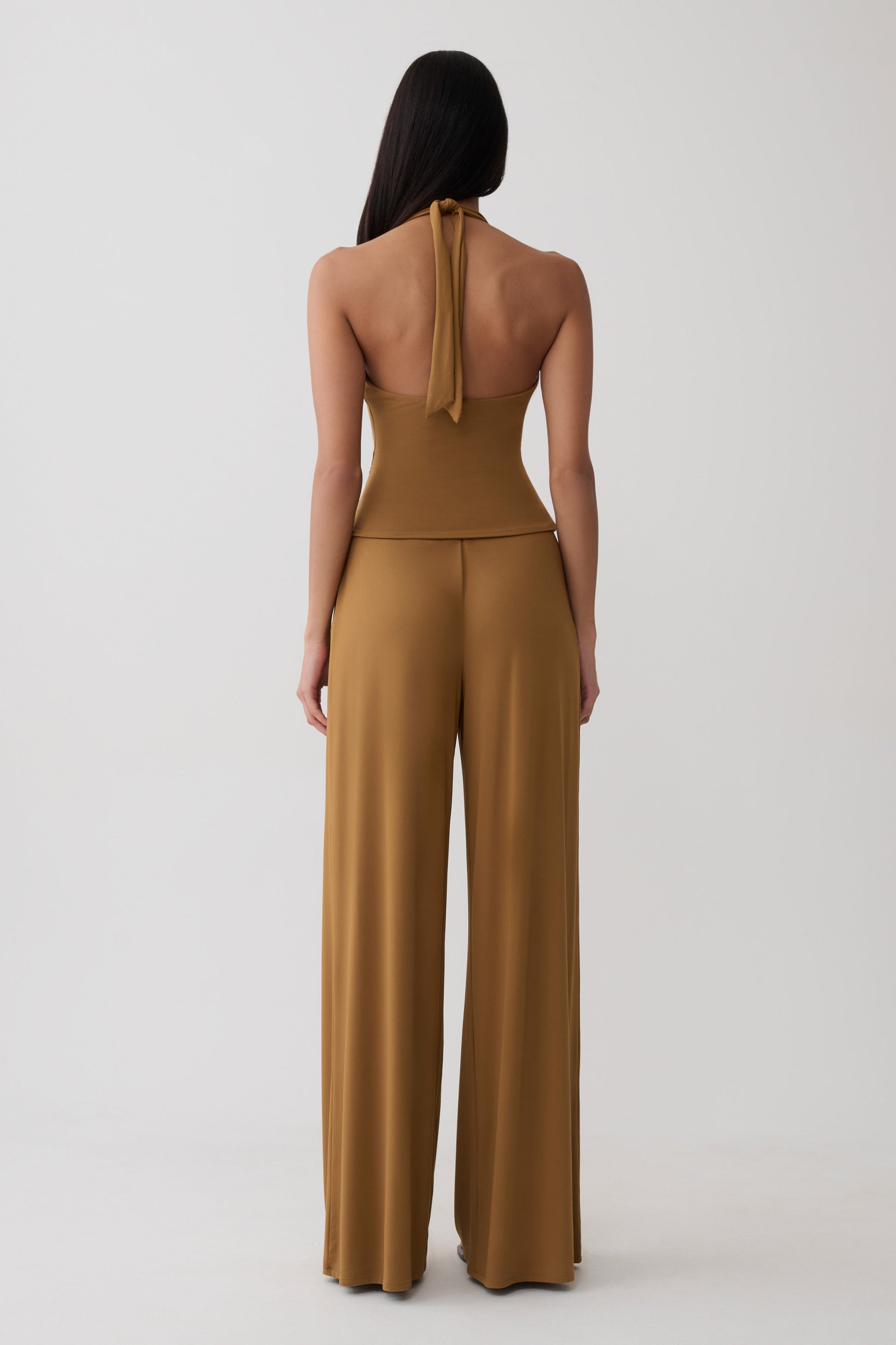 Krysh Wide Leg Peached Jersey Pants - Caramel #2