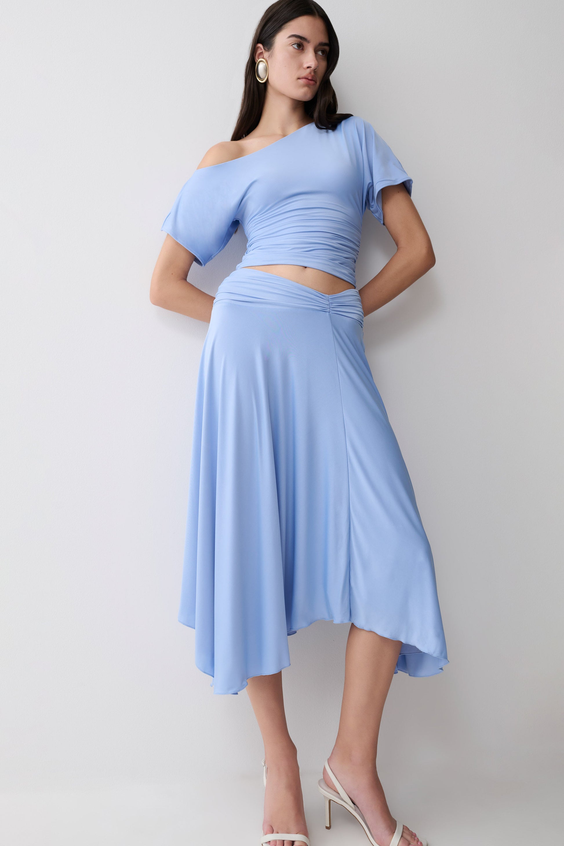 Luu Off Shoulder Slinky Top - Sea Blue #9