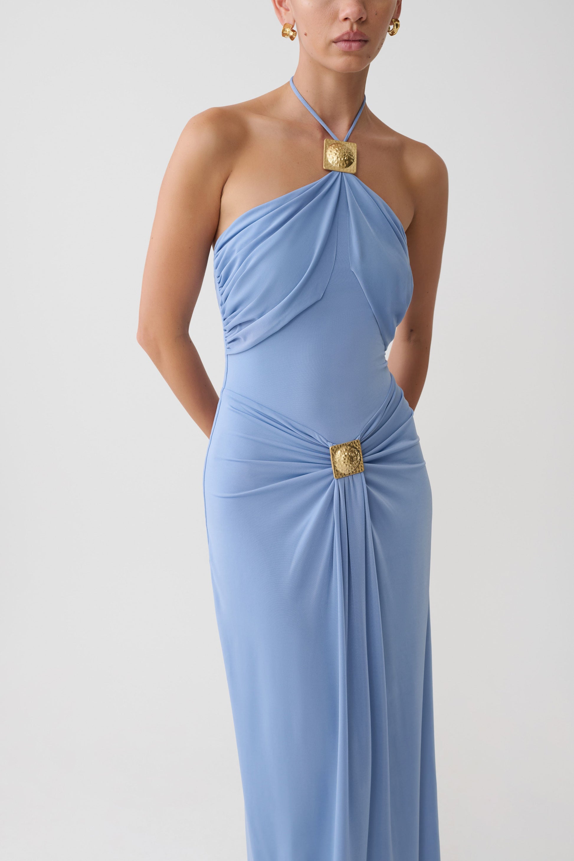 Quincy Halter Maxi Dress With Hardware - Cornflower Blue #3