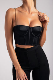 Alexina Chain Strap Corseted Bustier - Black
