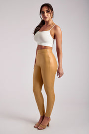 Shayla Skinny Faux Leather Split Pant - Tan