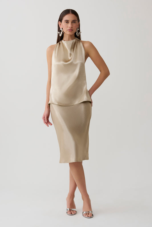 Cleo Satin Midi Skirt - Gold