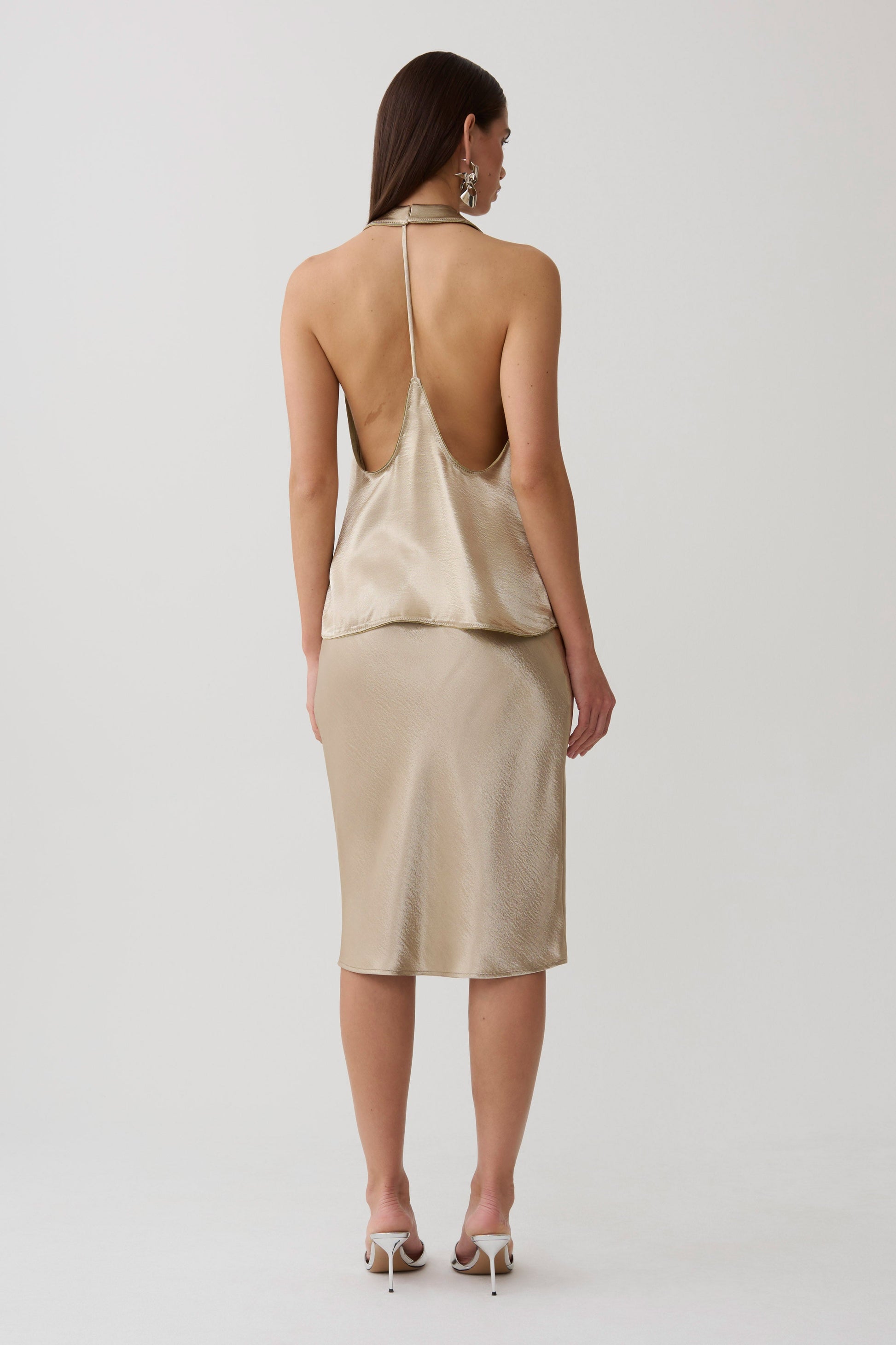 Cleo Satin Midi Skirt - Gold #2