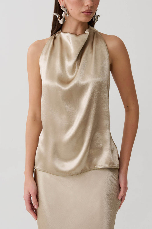 Cleo Satin Halter Top - Gold