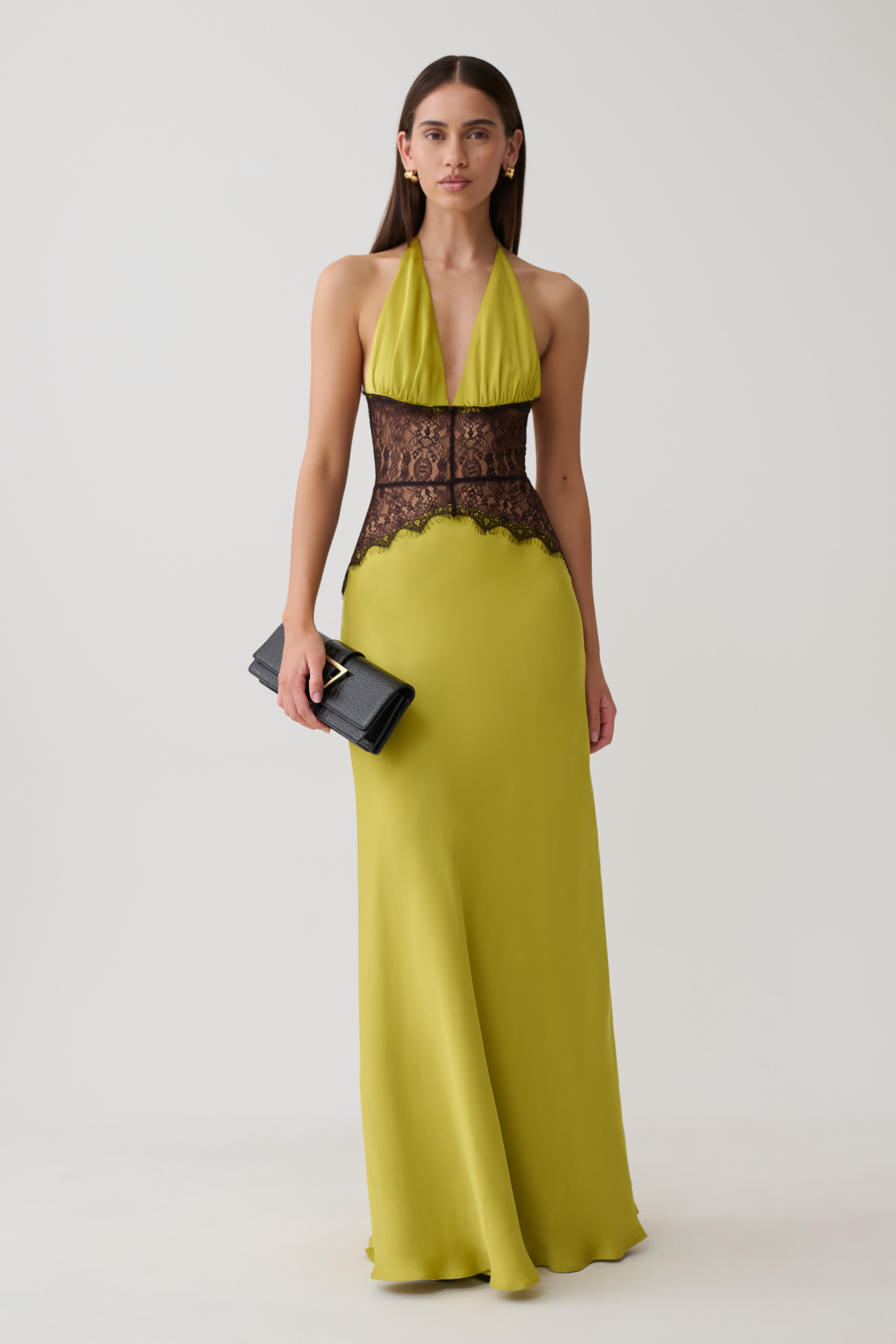 DRESS made in HASAMI 食器セット イエロー Dinah Lace And Satin Maxi Dress - Chartreuse | MESHKI US