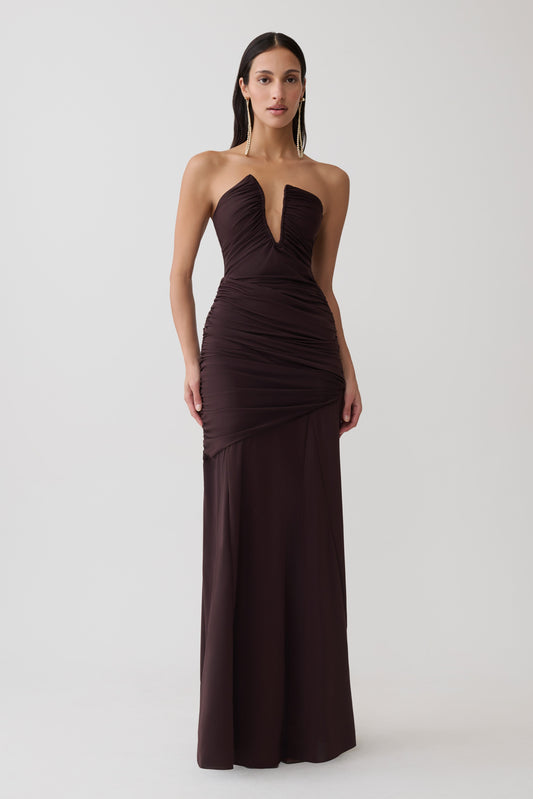 Kaiydo Gathered Centre Wire Maxi Dress - Chocolate