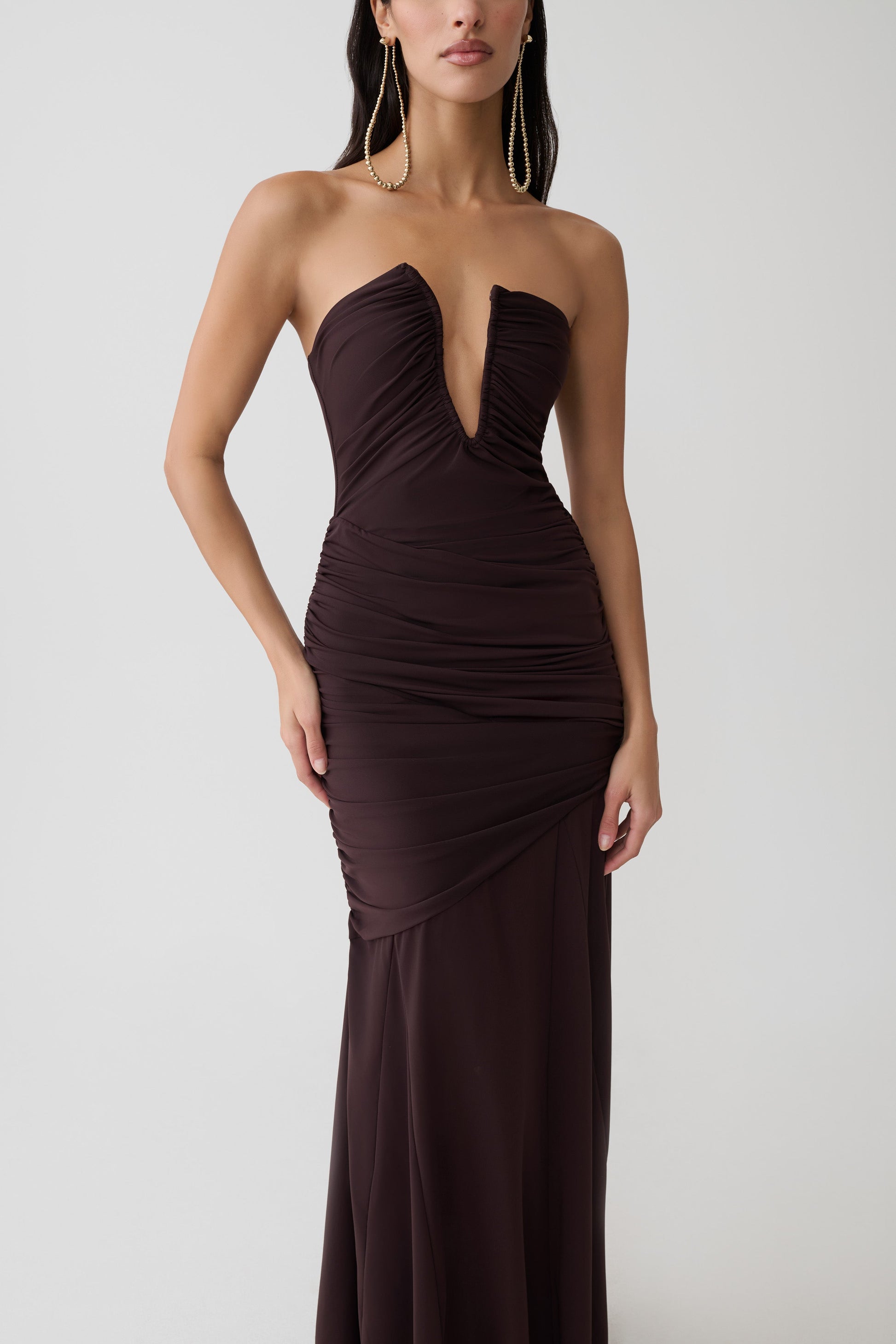 Kaiydo Gathered Centre Wire Maxi Dress - Chocolate #7