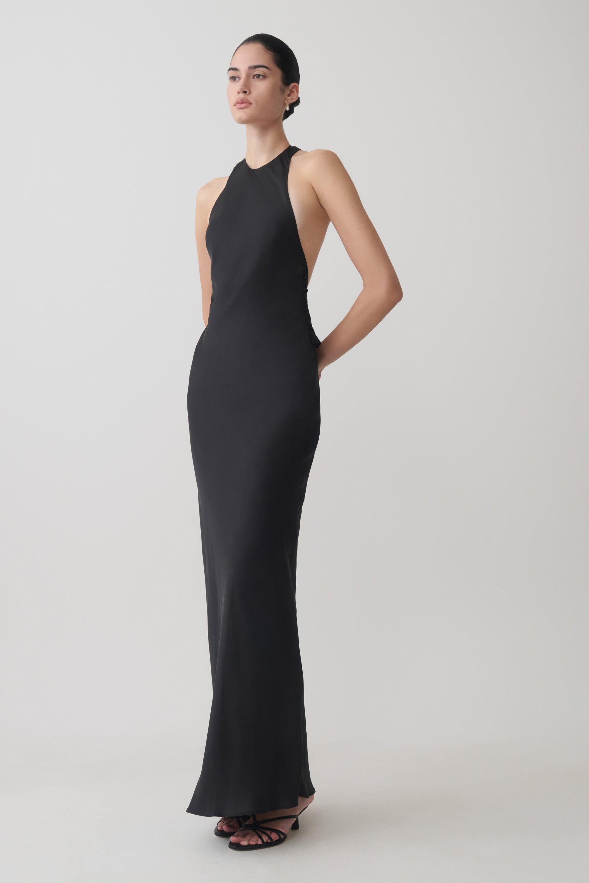 black sleeveless long dress Black Sleeveless Fit and Flare Dress with Sequinned Belt