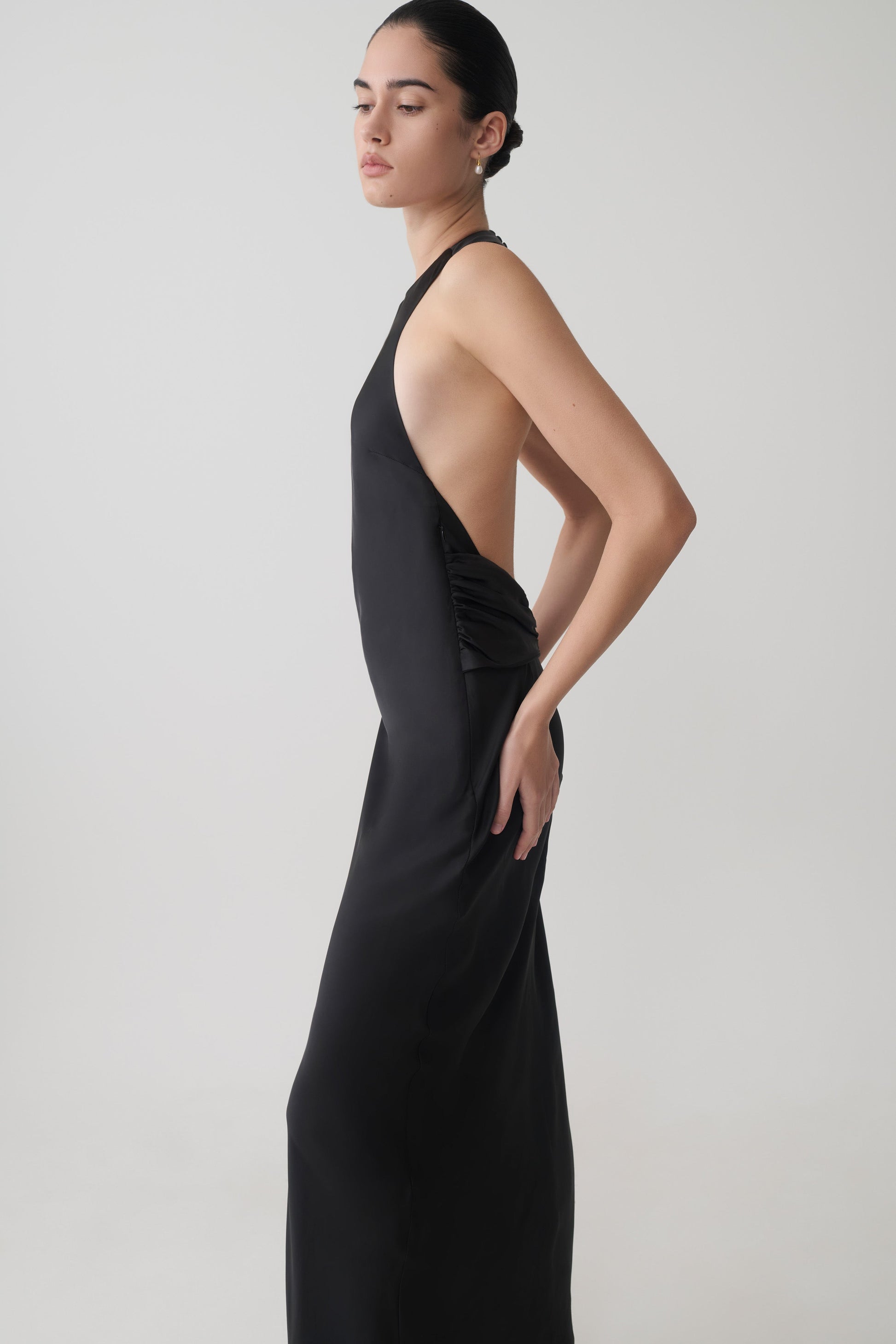 black halter maxi dress formal Amedeo Plunge Halter Neck Maxi Dress