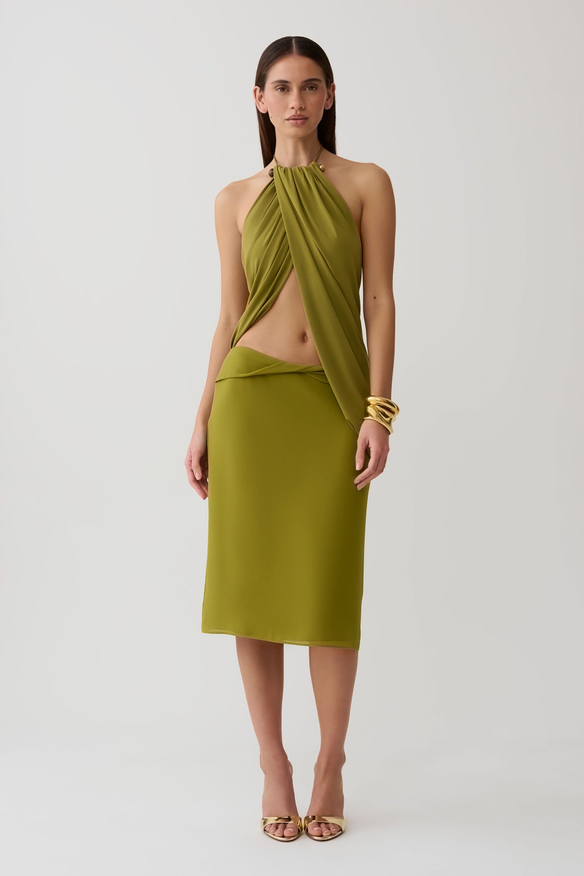 Yuna Draped Hardware Top - Martini Olive #6