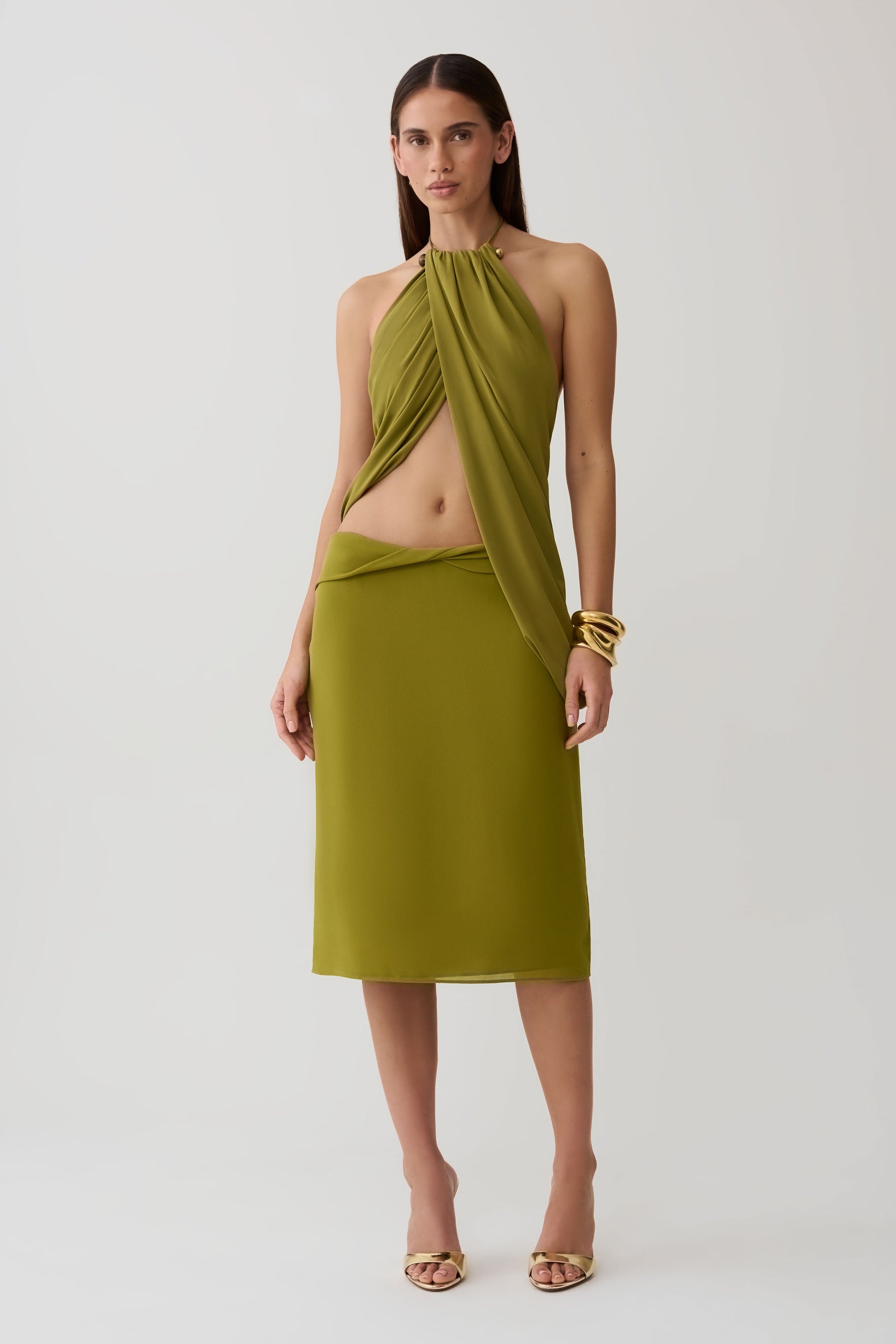 Yuna Draped Hardware Top - Martini Olive #7