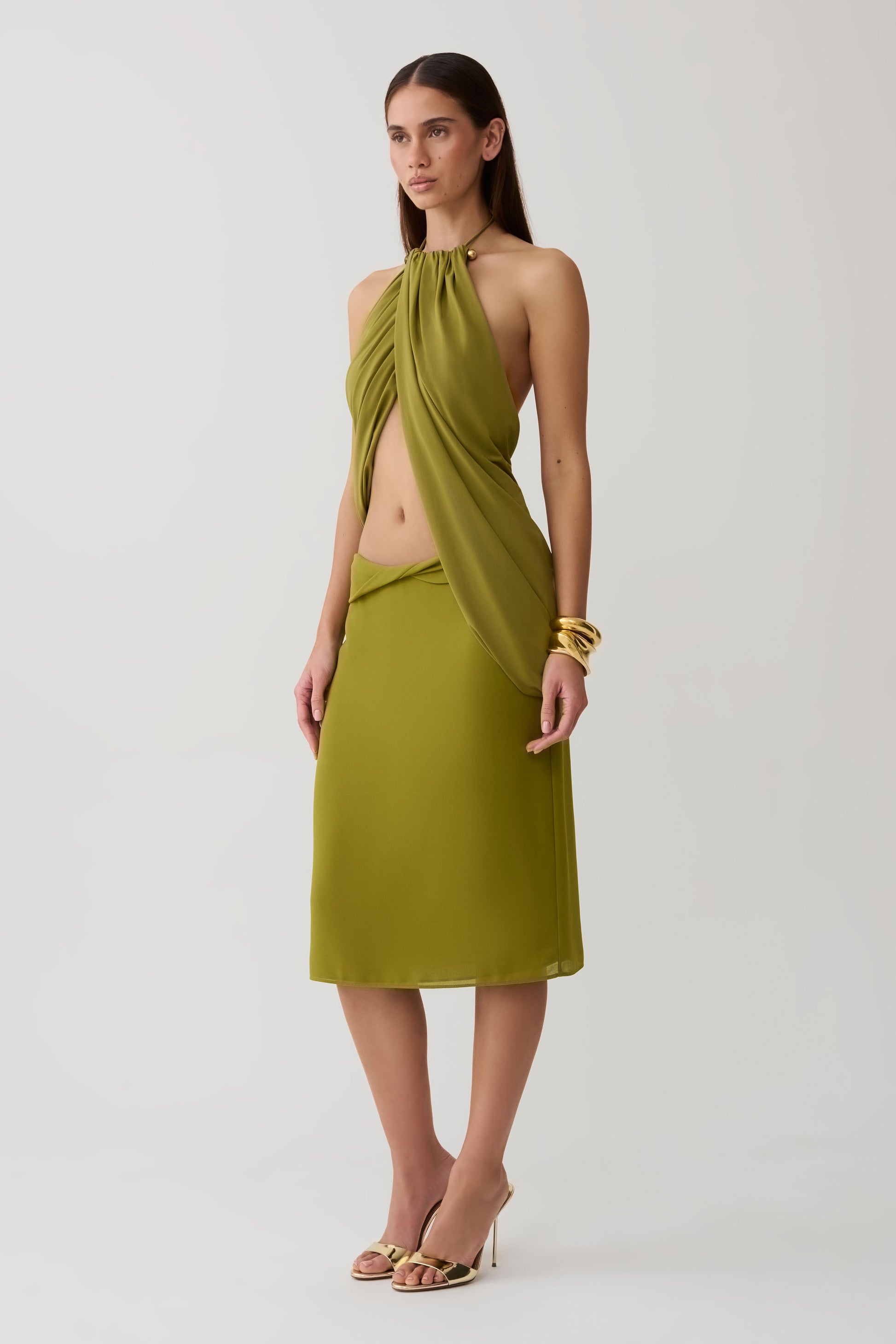Yuna Draped Hardware Top - Martini Olive #4