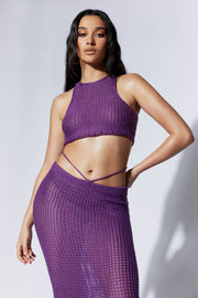 Raquel Crochet Lace Up Back Top - Grape