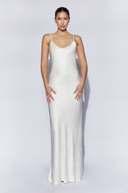 Kailey Low Back Maxi Dress With Detachable Bow Train - White