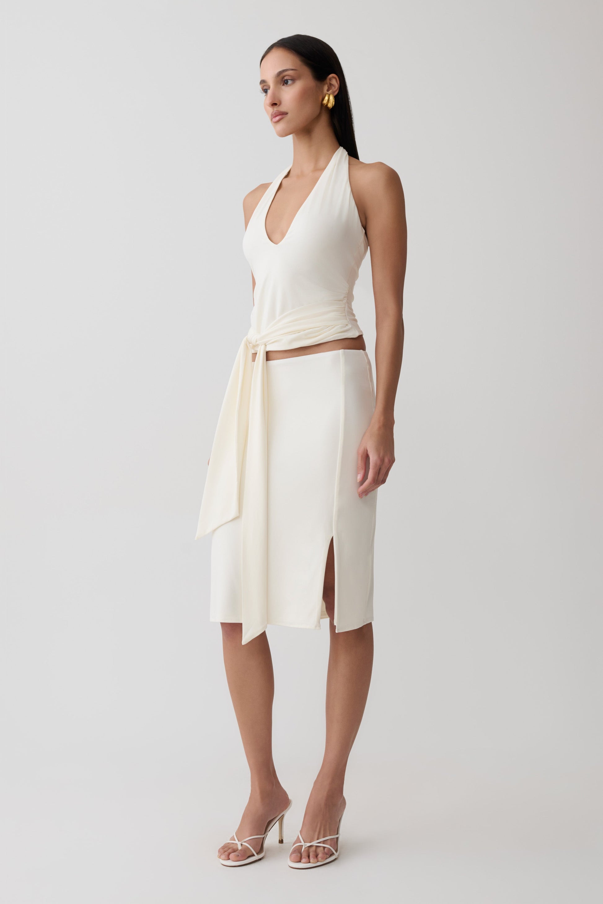 Elio Peached Jersey Midi Skirt - Ivory #5