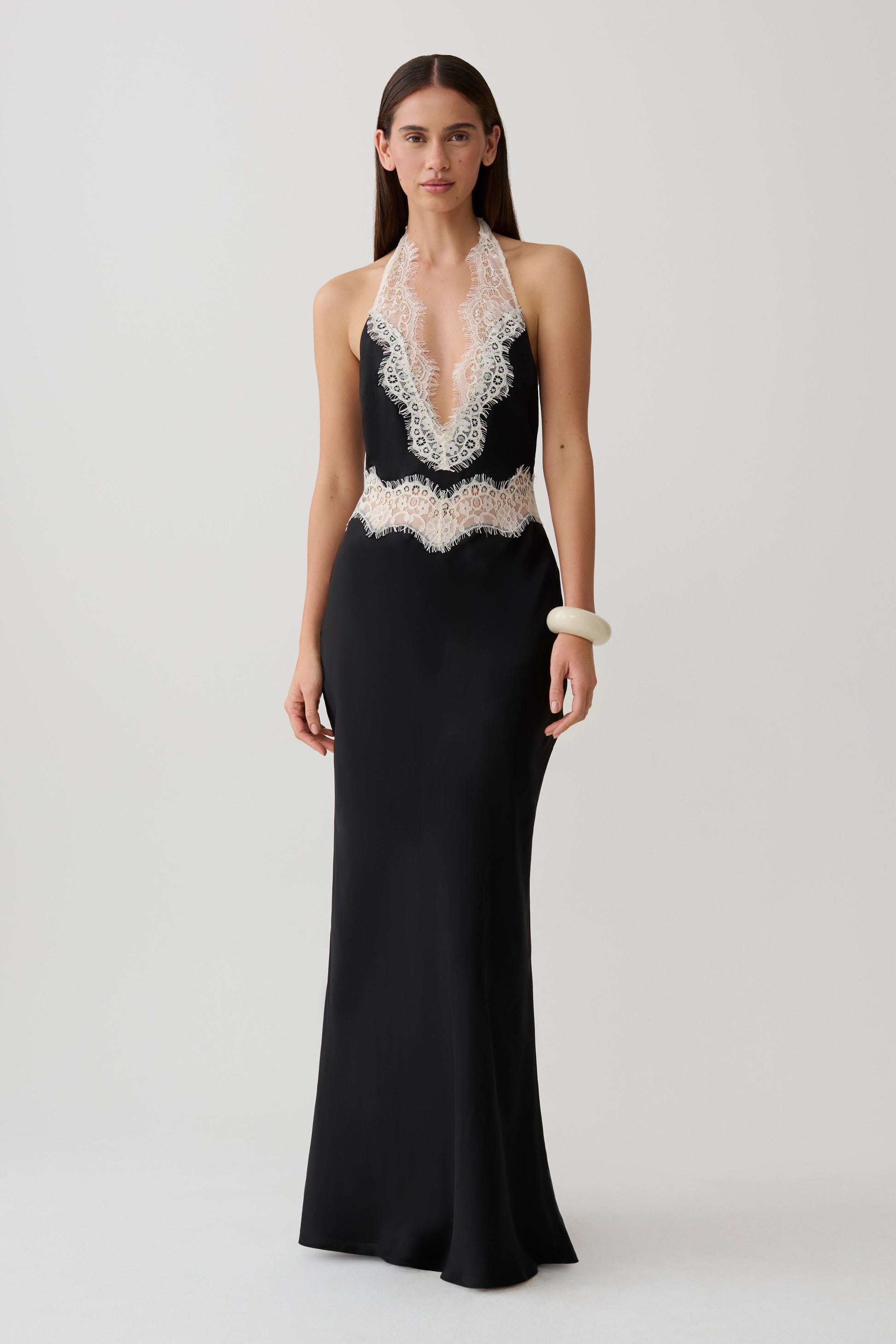 Louise Satin And Lace Maxi Dress - Black/Ivory #5