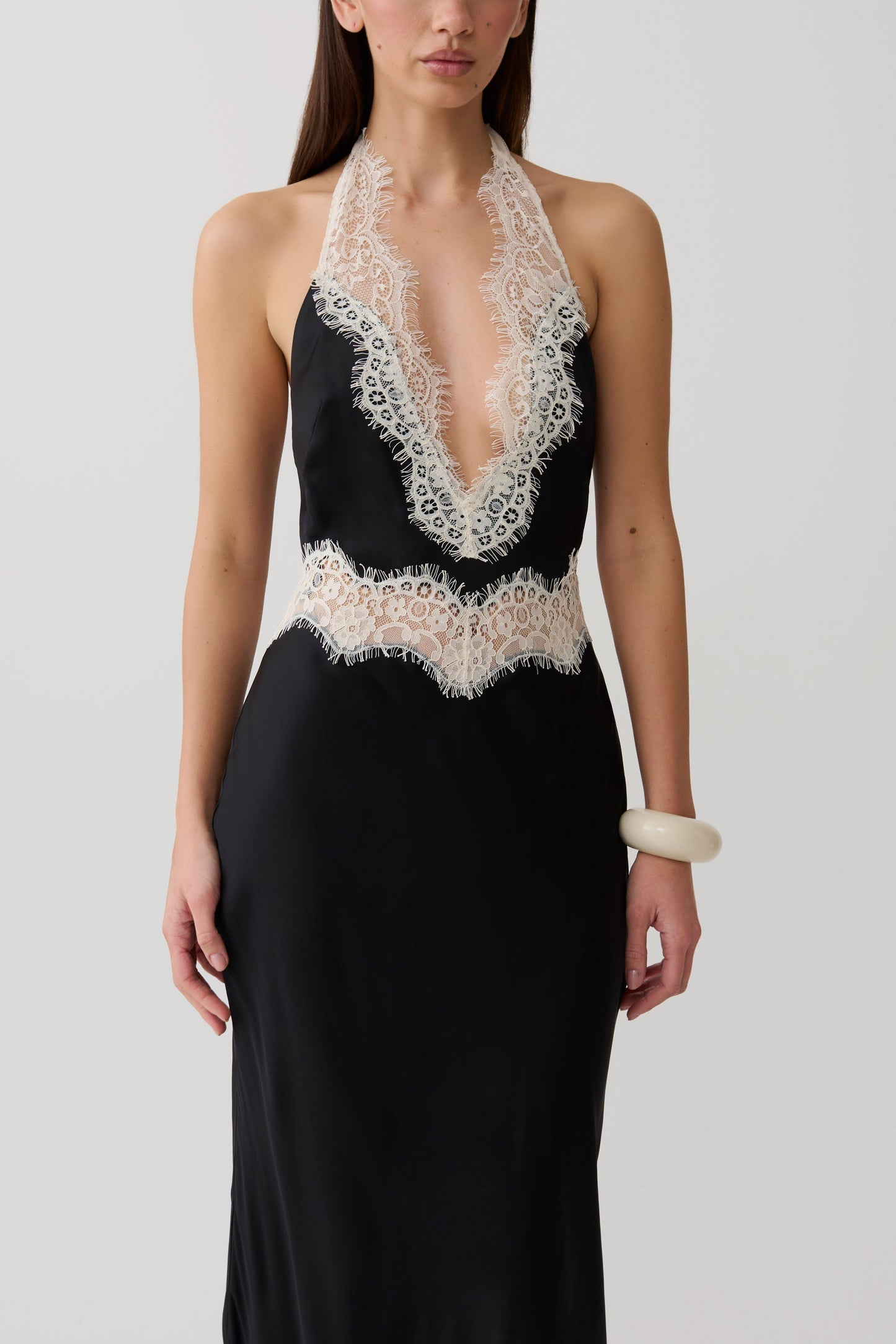 Louise Satin And Lace Maxi Dress - Black/Ivory