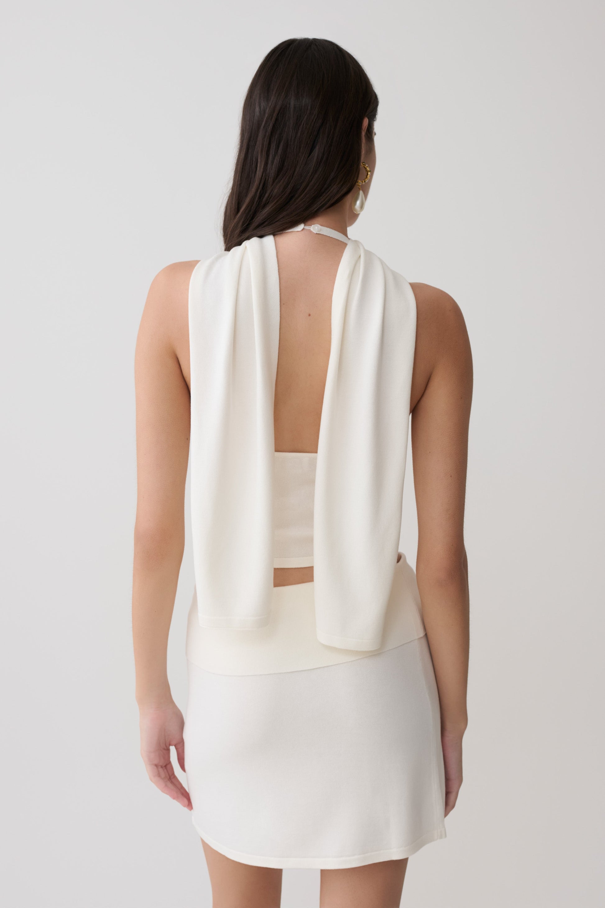 Misty Halter Backless Knit Top - Ivory #2