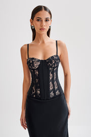 Maryse Satin And Lace Corset Top - Black