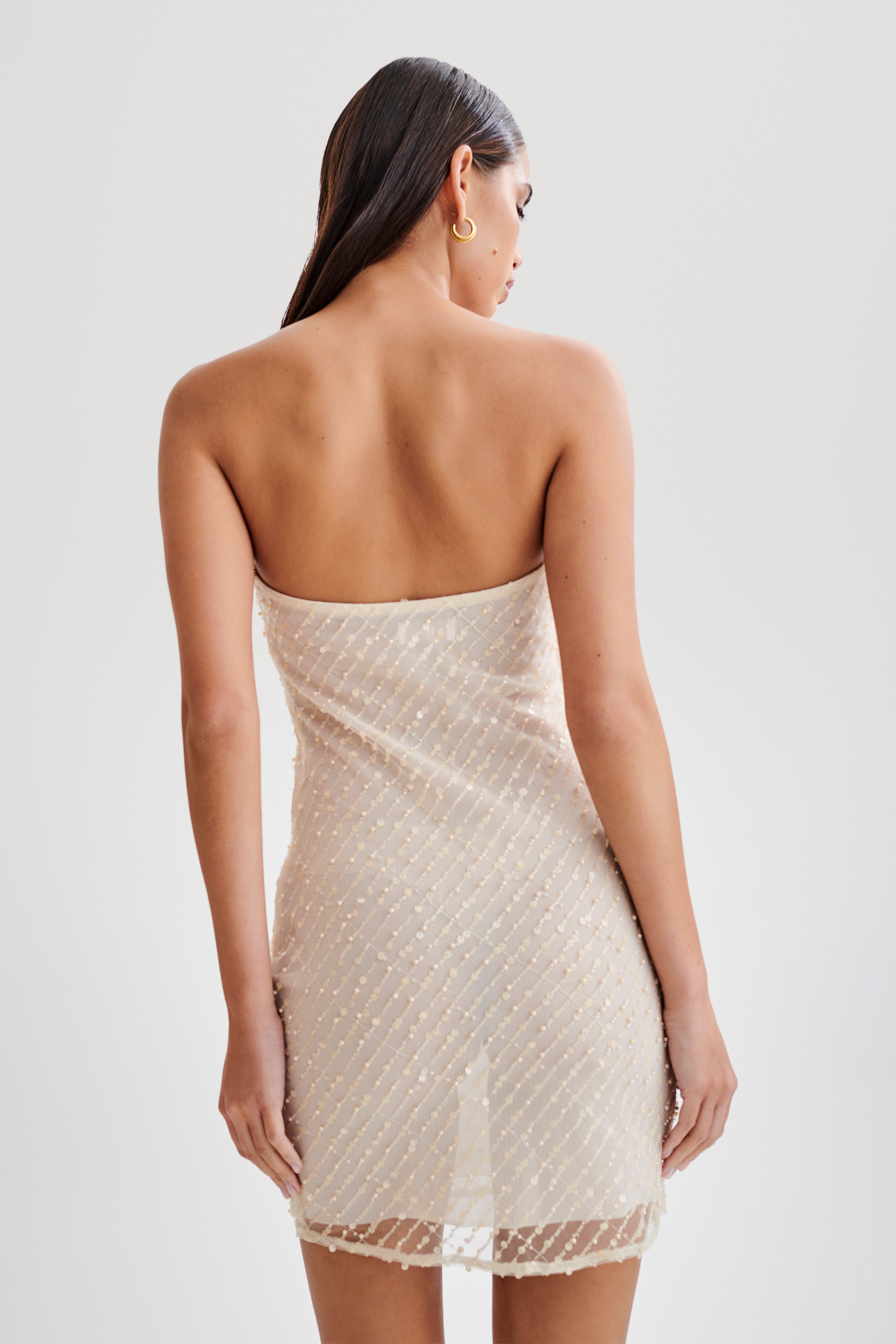 Yolanda Sequin Mini Dress Buttercream MESHKI U.S