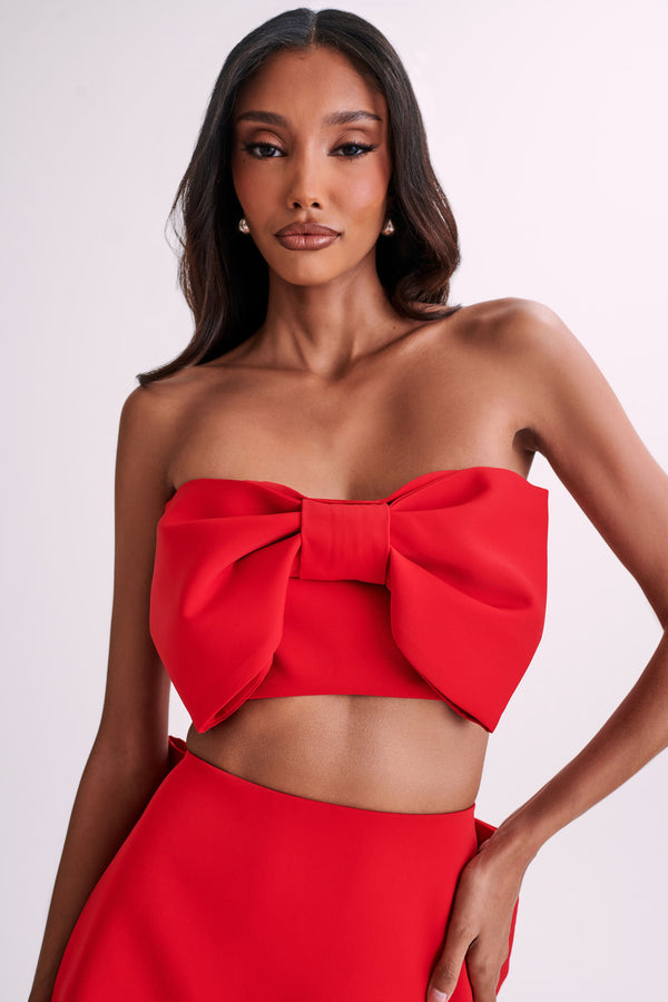 Katie Bow Crop Top | Red | L | Afterpay | MESHKI Katie Bow Crop Top - Red | Warehouse Sale