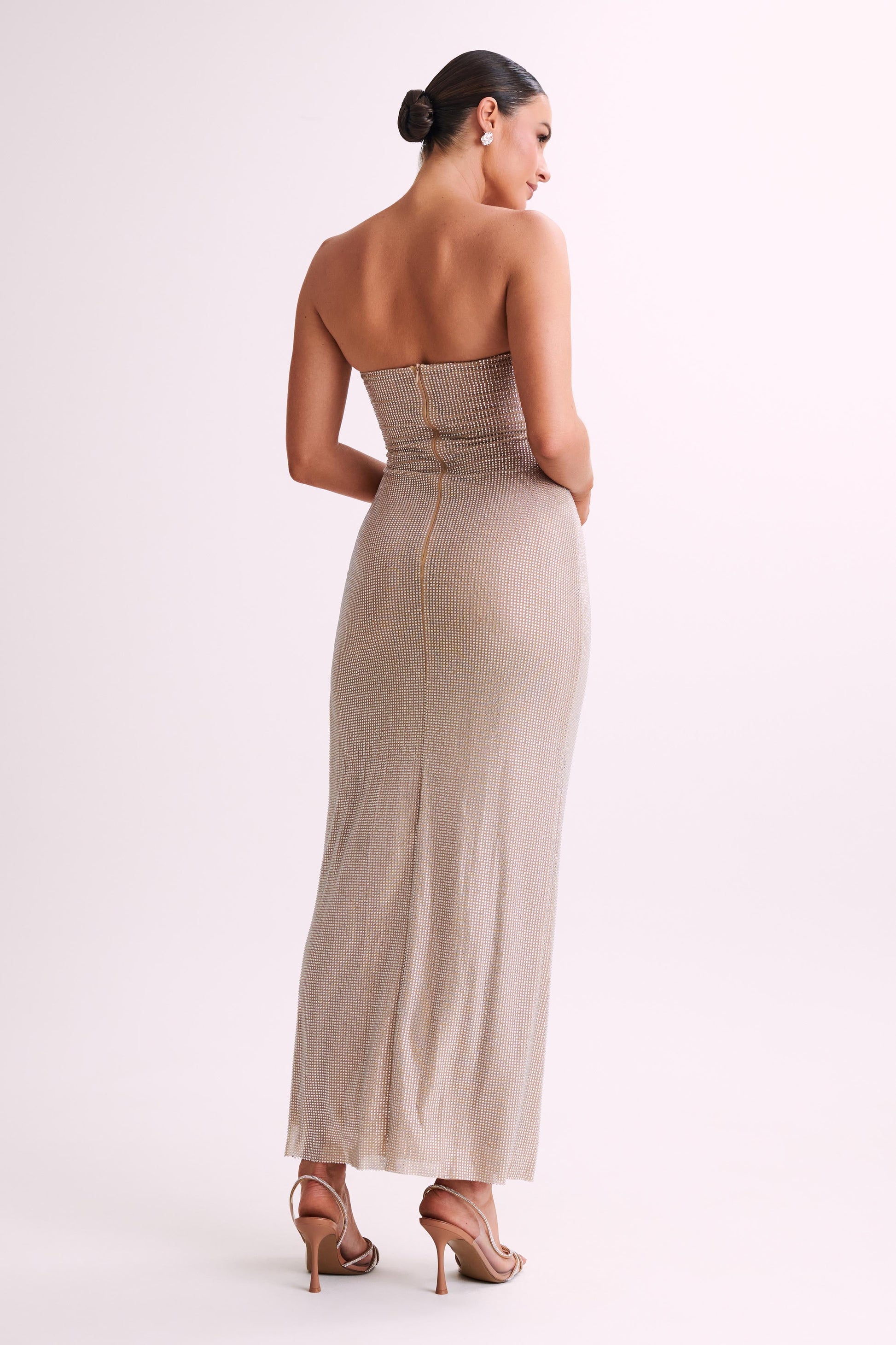 Stassie Strapless Rose Diamante Maxi Dress / Nude | MESHKI | 3XL Stassie Strapless Rose Diamante Maxi Dress / Nude | MESHKI | 3XL
