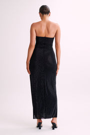 Stassie Strapless Rose Diamante Maxi Dress - Black