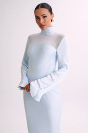Patricia High Neck Satin Midi Dress - Powder Blue