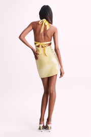 Carleigh Sequin Halter Mini Dress - Lemon