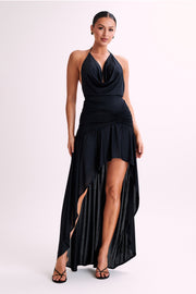 Serenity Ruched Slinky Maxi Dress - Black