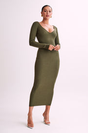 Nina Long Sleeve Knit Midi Dress - Olive