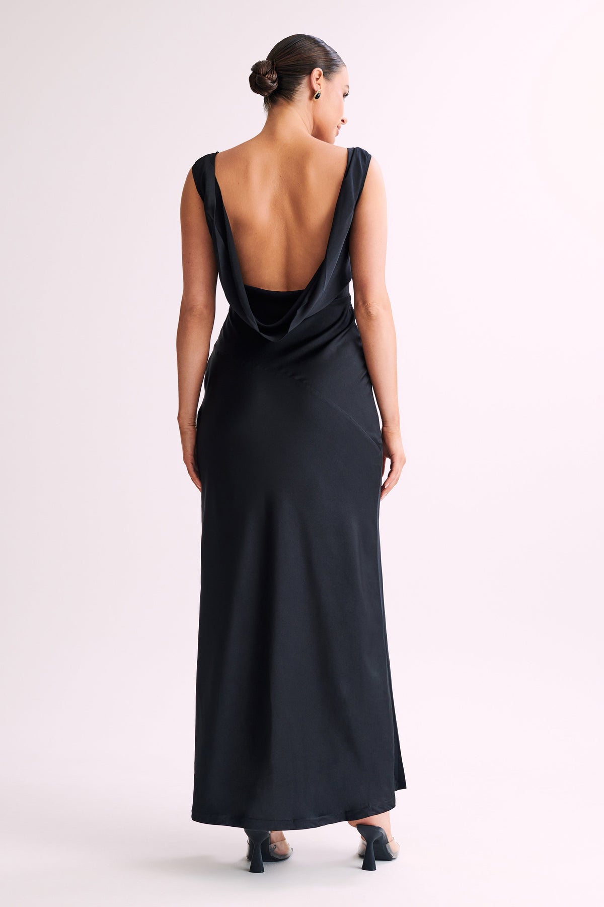 Nadia Maxi Satin Dress With Back Cowl - Black #4