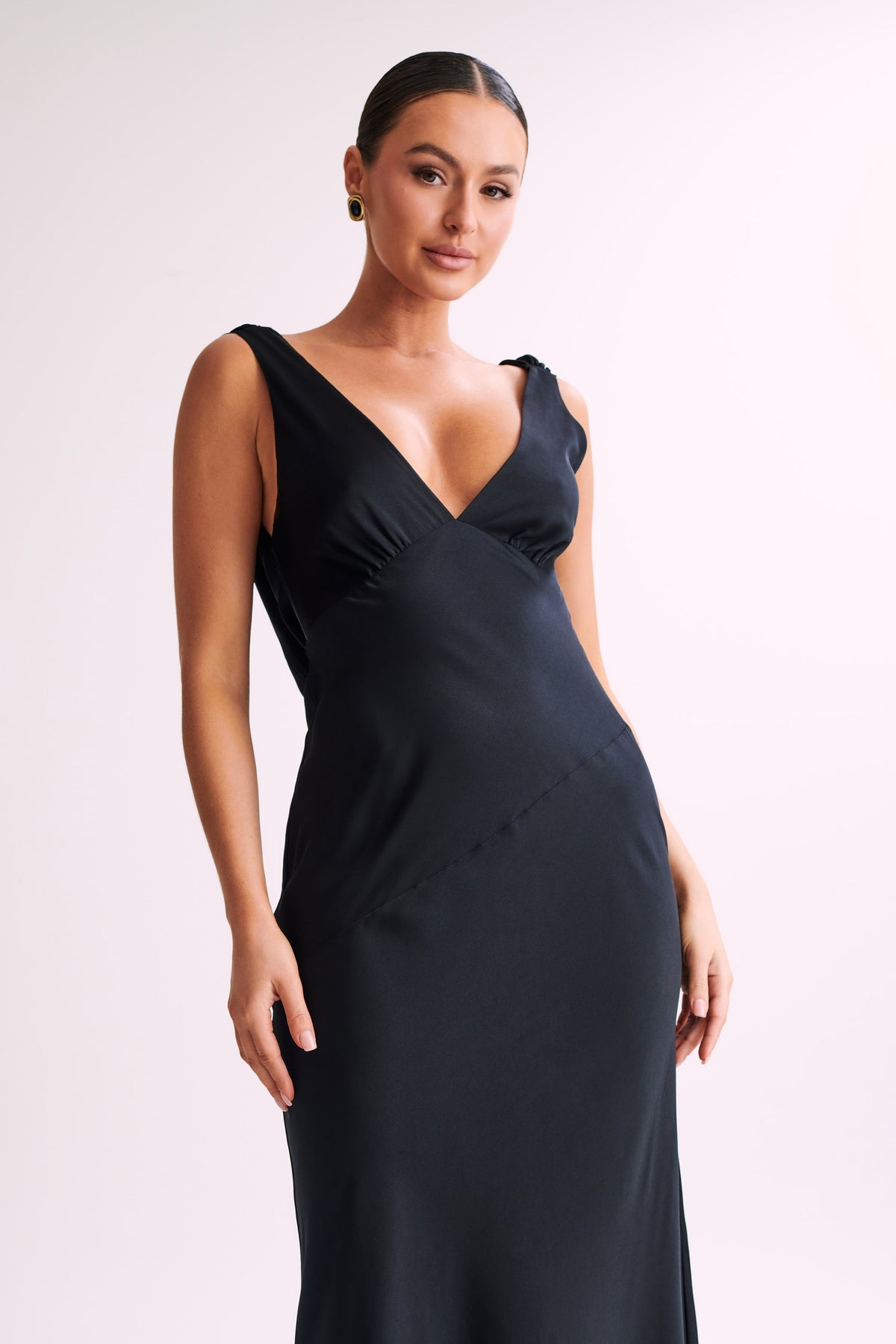 Nadia Maxi Satin Dress With Back Cowl - Black #7