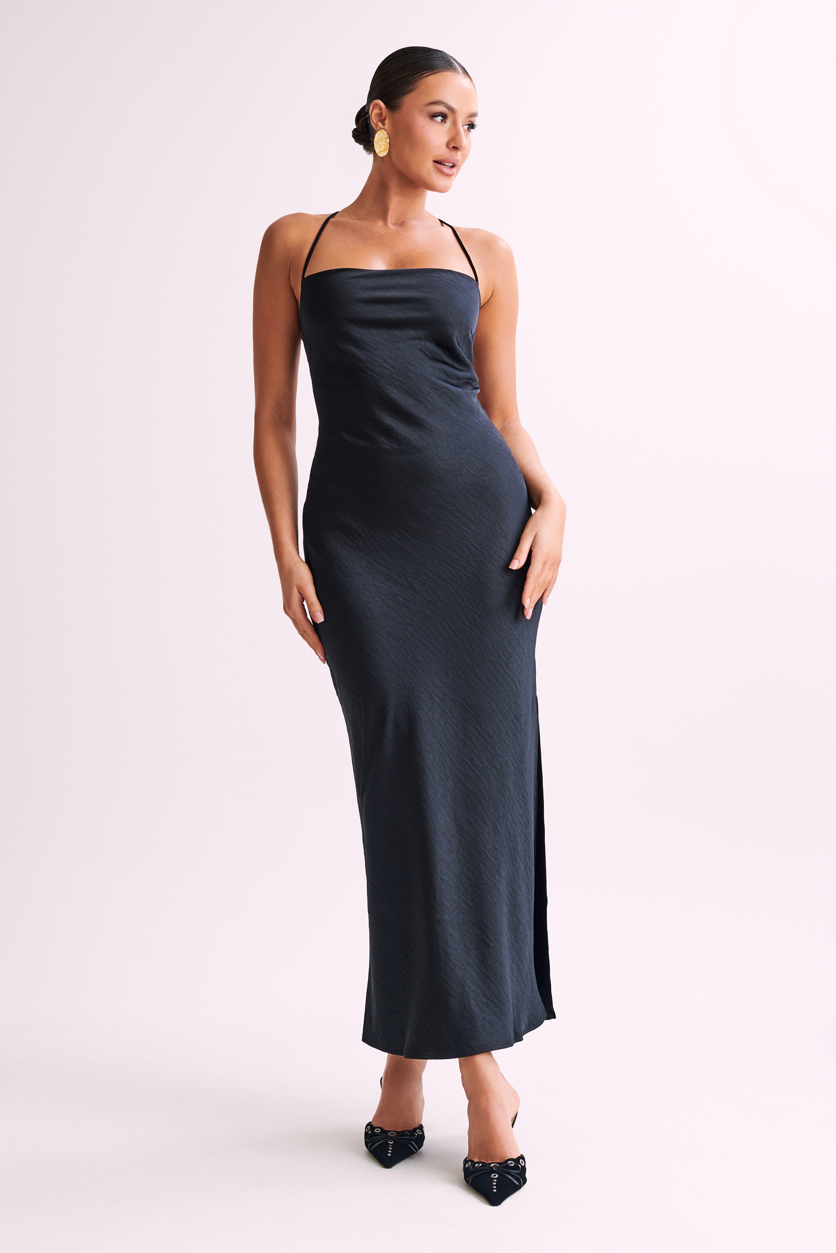 Sydney Mini Satin Dress - Black - MESHKI U.S