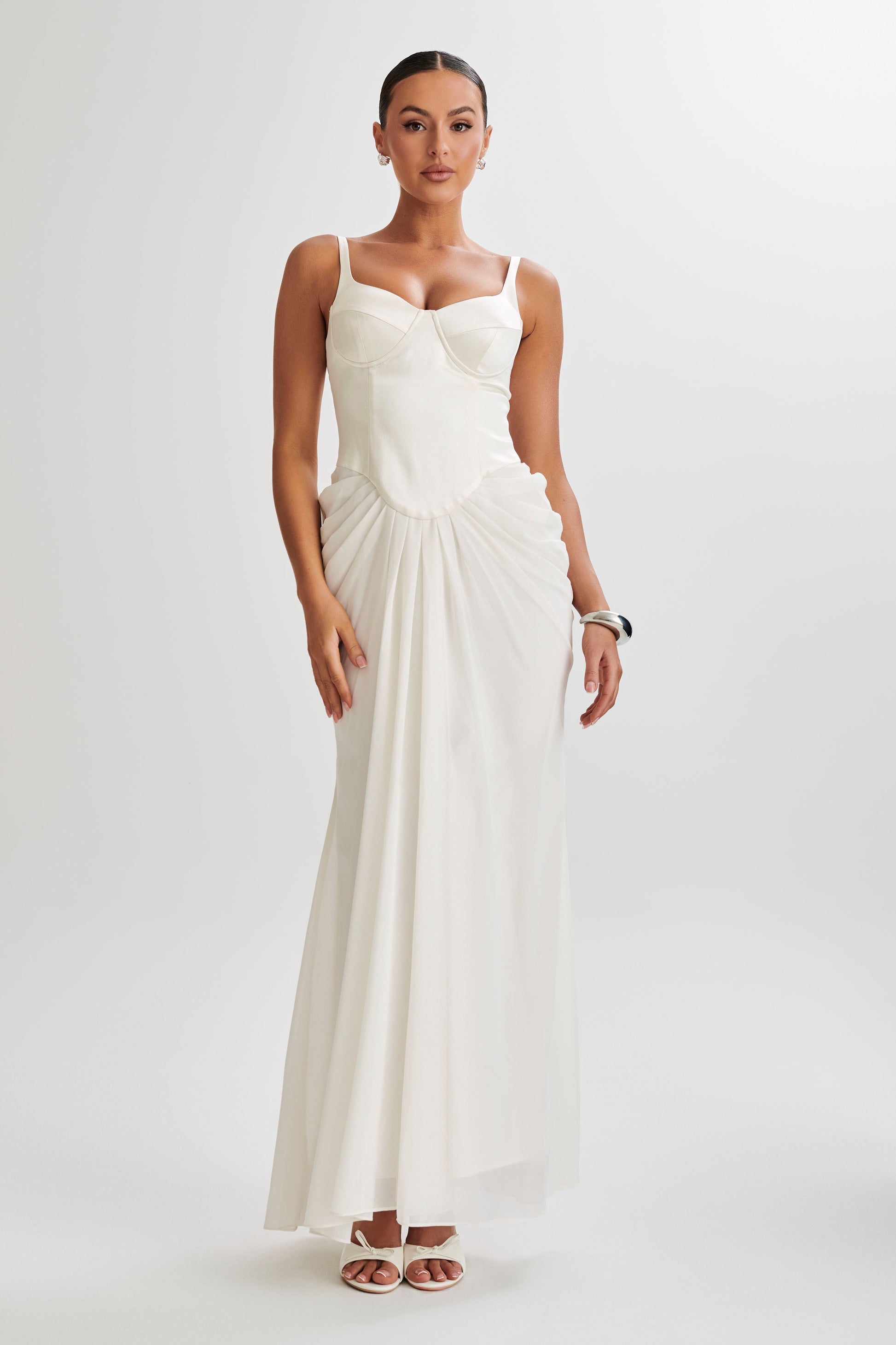 Leila Satin Corset Maxi Dress - Ivory | MESHKI US Leila Satin Corset Maxi Dress - Ivory | MESHKI US