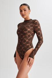 Renata Lace Long Sleeve Bodysuit - Chocolate