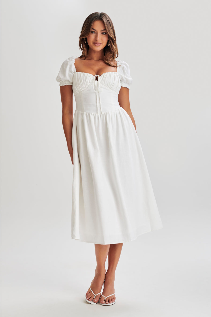 Rosalind Puff Sleeve Midi Dress White MESHKI U.S