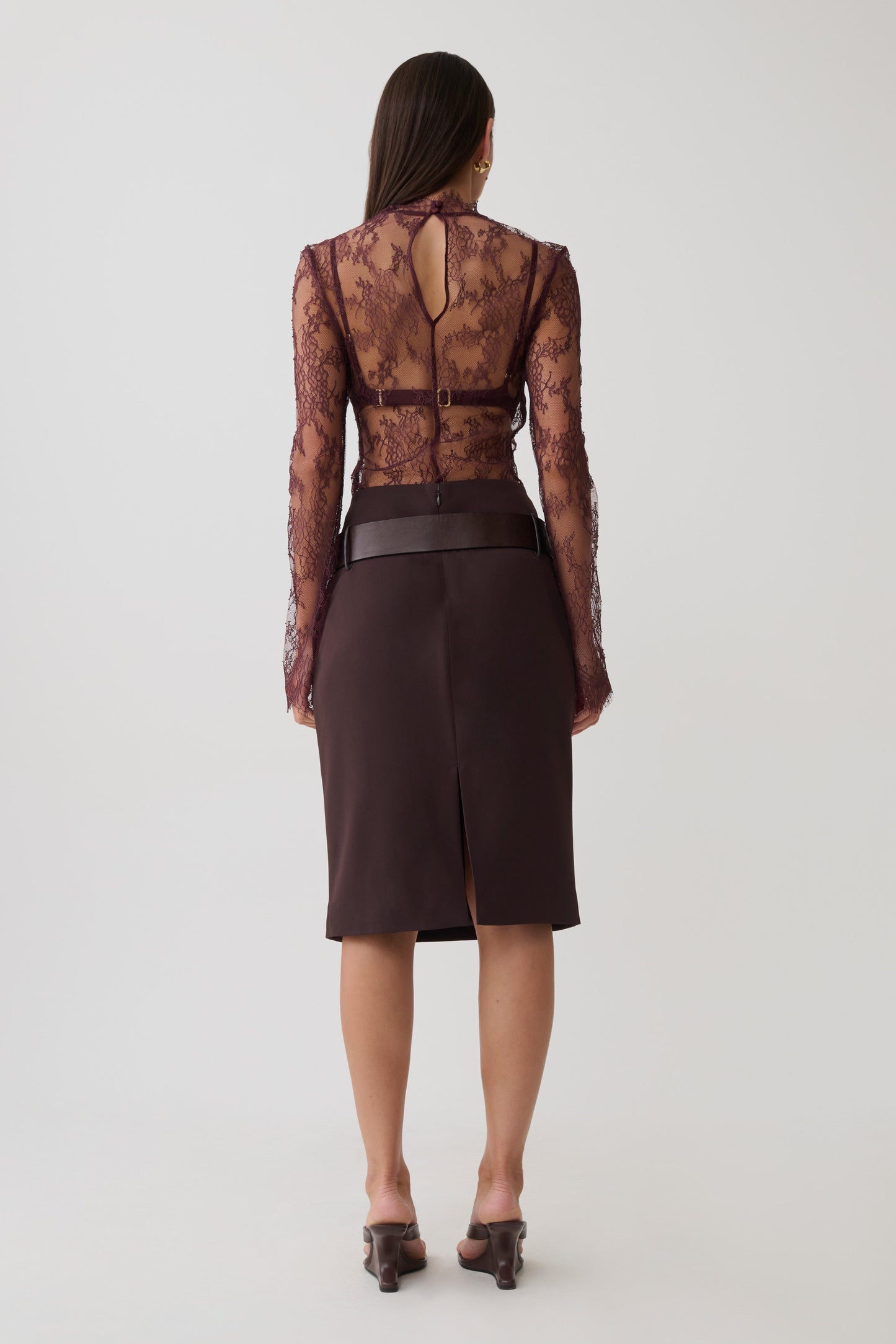 Brooke Suiting Midi Skirt - Burgundy