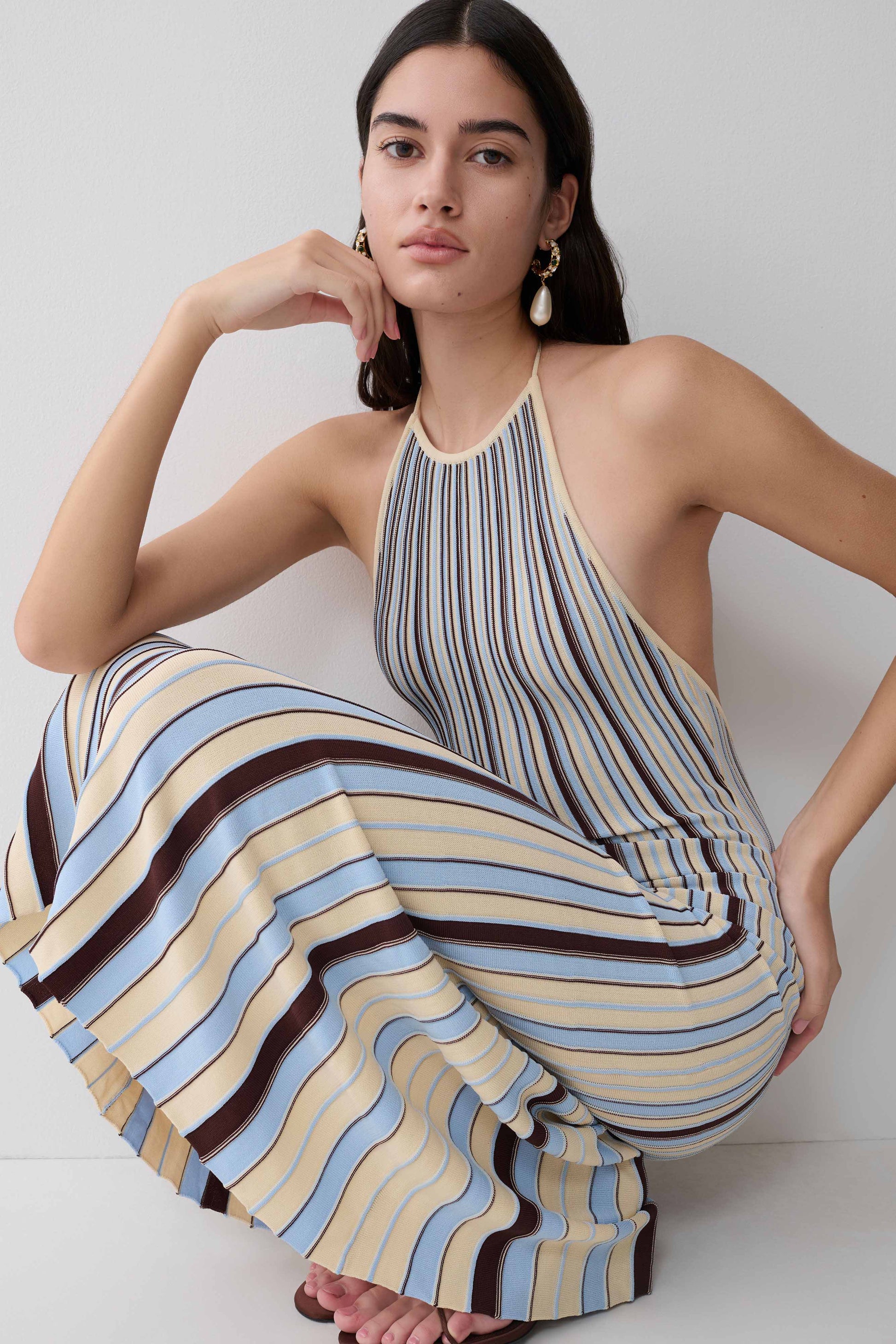 halterneck knit dress HALTER NECK FRINGE KNIT DRESS XS / Multi