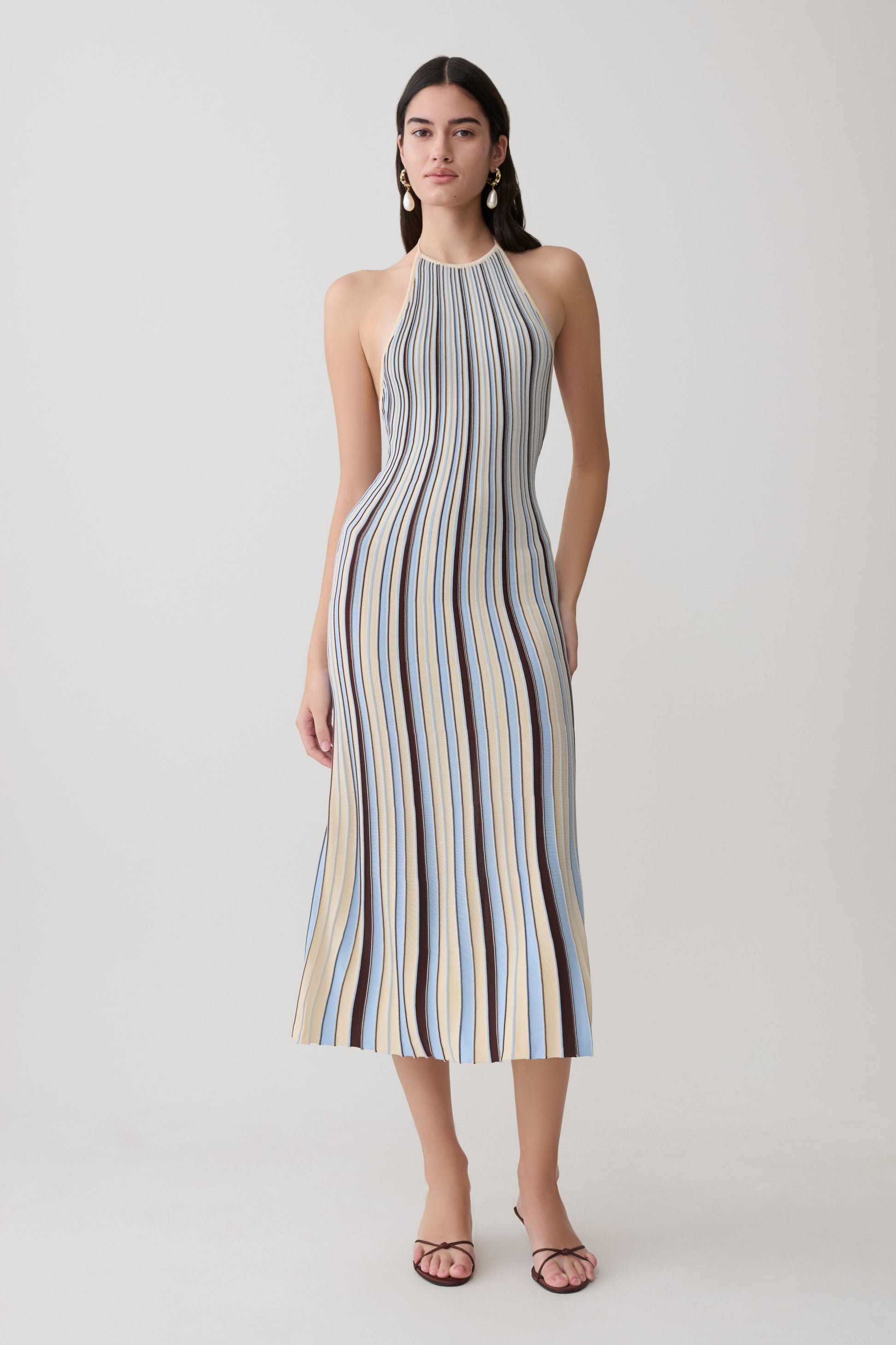 knit halterneck dress Murci exclusive knit halterneck open back maxi dress in orange